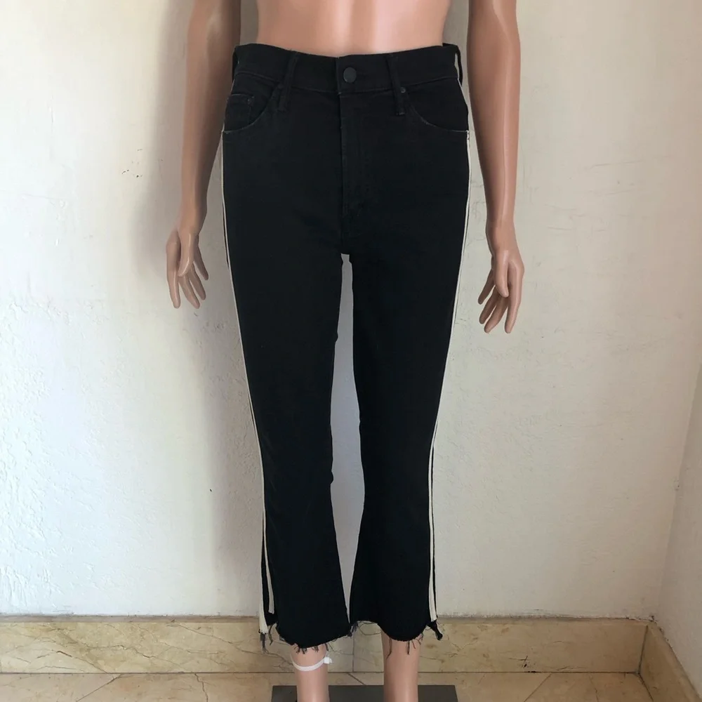 MOTHER The Insider Crop High-Rise Black/Cream Denim Jeans Pants Women’s Size 27
